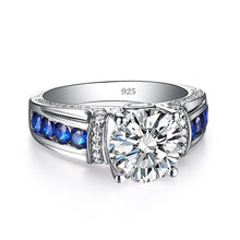 Load image into Gallery viewer, Diamond Blue Sapphire 2ct Round Moissanite Ring