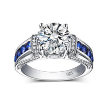 Load image into Gallery viewer, Diamond Blue Sapphire 2ct Round Moissanite Ring