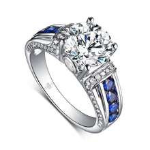 Load image into Gallery viewer, Diamond Blue Sapphire 2ct Round Moissanite Ring