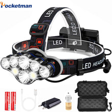 Load image into Gallery viewer, 40000LM Powerful USB Rechargeable Led 8 headlamp torch