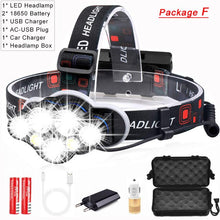 Load image into Gallery viewer, 40000LM Powerful USB Rechargeable Led 8 headlamp torch