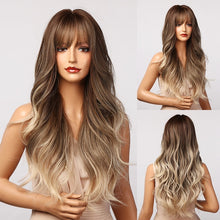 Load image into Gallery viewer, HENRY MARGU Long Brown Wavy Synthetic Natural Hair Wigs