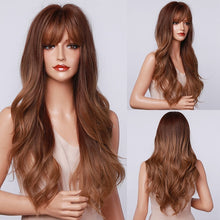 Load image into Gallery viewer, HENRY MARGU Long Brown Wavy Synthetic Natural Hair Wigs