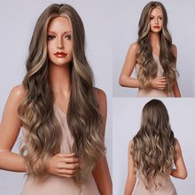 Load image into Gallery viewer, HENRY MARGU Long Brown Wavy Synthetic Natural Hair Wigs