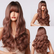 Load image into Gallery viewer, HENRY MARGU Long Brown Wavy Synthetic Natural Hair Wigs