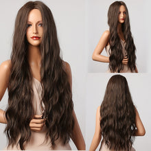Load image into Gallery viewer, HENRY MARGU Long Brown Wavy Synthetic Natural Hair Wigs