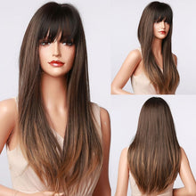 Load image into Gallery viewer, HENRY MARGU Long Brown Wavy Synthetic Natural Hair Wigs