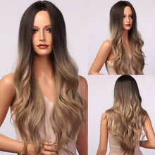 Load image into Gallery viewer, HENRY MARGU Long Brown Wavy Synthetic Natural Hair Wigs