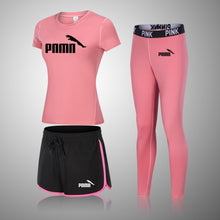 Load image into Gallery viewer, Female Three-Piece Quick-Drying Short-Sleeved Fitness Suit