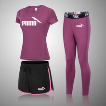 Load image into Gallery viewer, Female Three-Piece Quick-Drying Short-Sleeved Fitness Suit