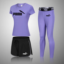 Load image into Gallery viewer, Female Three-Piece Quick-Drying Short-Sleeved Fitness Suit