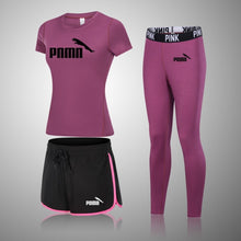 Load image into Gallery viewer, Female Three-Piece Quick-Drying Short-Sleeved Fitness Suit