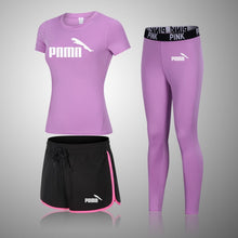 Load image into Gallery viewer, Female Three-Piece Quick-Drying Short-Sleeved Fitness Suit