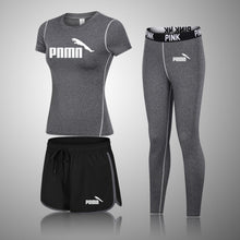 Load image into Gallery viewer, Female Three-Piece Quick-Drying Short-Sleeved Fitness Suit