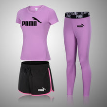 Load image into Gallery viewer, Female Three-Piece Quick-Drying Short-Sleeved Fitness Suit