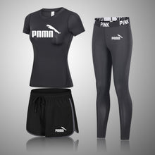 Load image into Gallery viewer, Female Three-Piece Quick-Drying Short-Sleeved Fitness Suit