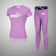 Load image into Gallery viewer, Female Three-Piece Quick-Drying Short-Sleeved Fitness Suit