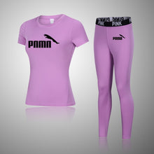 Load image into Gallery viewer, Female Three-Piece Quick-Drying Short-Sleeved Fitness Suit