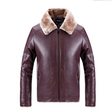 Load image into Gallery viewer, Winter Men's Fur Leather Vintage Jacket