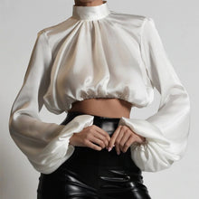 Load image into Gallery viewer, Satin High Neck Ladies Blouse Shirt Long Puff
