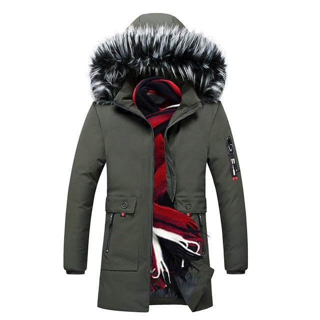 Men's Winter Long Parkas Cotton Padded Fur Hooded Coats