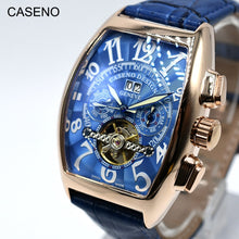 Load image into Gallery viewer, CASENO Men&#39;s Automatic Mechanical Skeleton Leather Wristwatch
