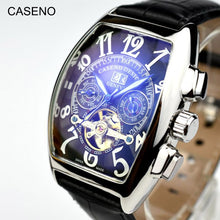 Load image into Gallery viewer, CASENO Men&#39;s Automatic Mechanical Skeleton Leather Wristwatch
