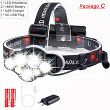 Load image into Gallery viewer, 40000LM Powerful USB Rechargeable Led 8 headlamp torch
