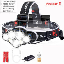 Load image into Gallery viewer, 40000LM Powerful USB Rechargeable Led 8 headlamp torch
