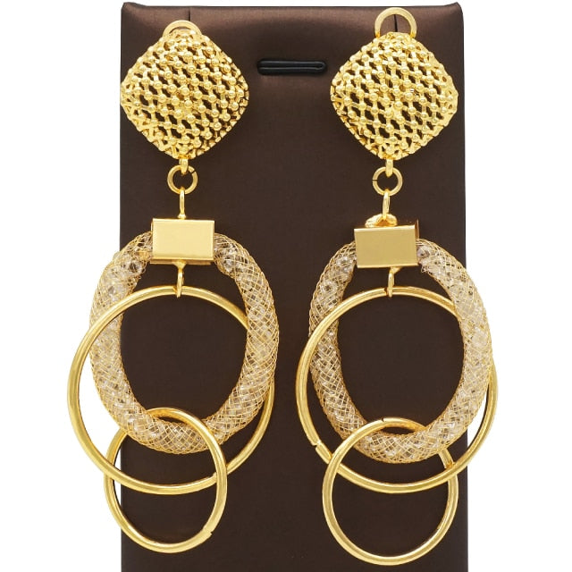 Ladies Double Circle Dangle Earrings