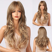 Load image into Gallery viewer, HENRY MARGU Long Brown Wavy Synthetic Natural Hair Wigs
