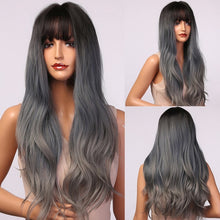 Load image into Gallery viewer, HENRY MARGU Long Brown Wavy Synthetic Natural Hair Wigs
