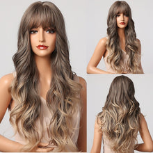 Load image into Gallery viewer, HENRY MARGU Long Brown Wavy Synthetic Natural Hair Wigs
