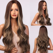 Load image into Gallery viewer, HENRY MARGU Long Brown Wavy Synthetic Natural Hair Wigs

