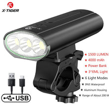 Load image into Gallery viewer, X-TIGER Waterproof Bike Light with USB Rechargeable Lamp
