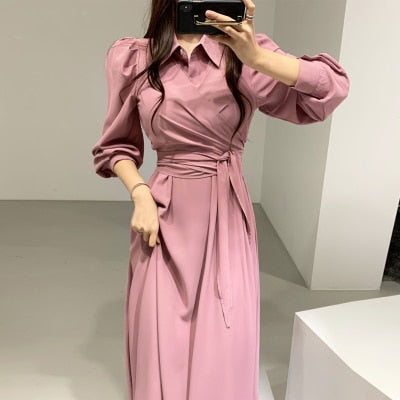 Ladies Long Sleeve Lace Up Casual Dress