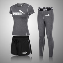 Load image into Gallery viewer, Female Three-Piece Quick-Drying Short-Sleeved Fitness Suit
