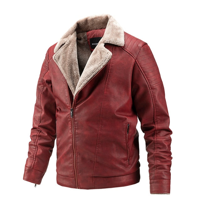 Winter Men's Fur Leather Vintage Jacket